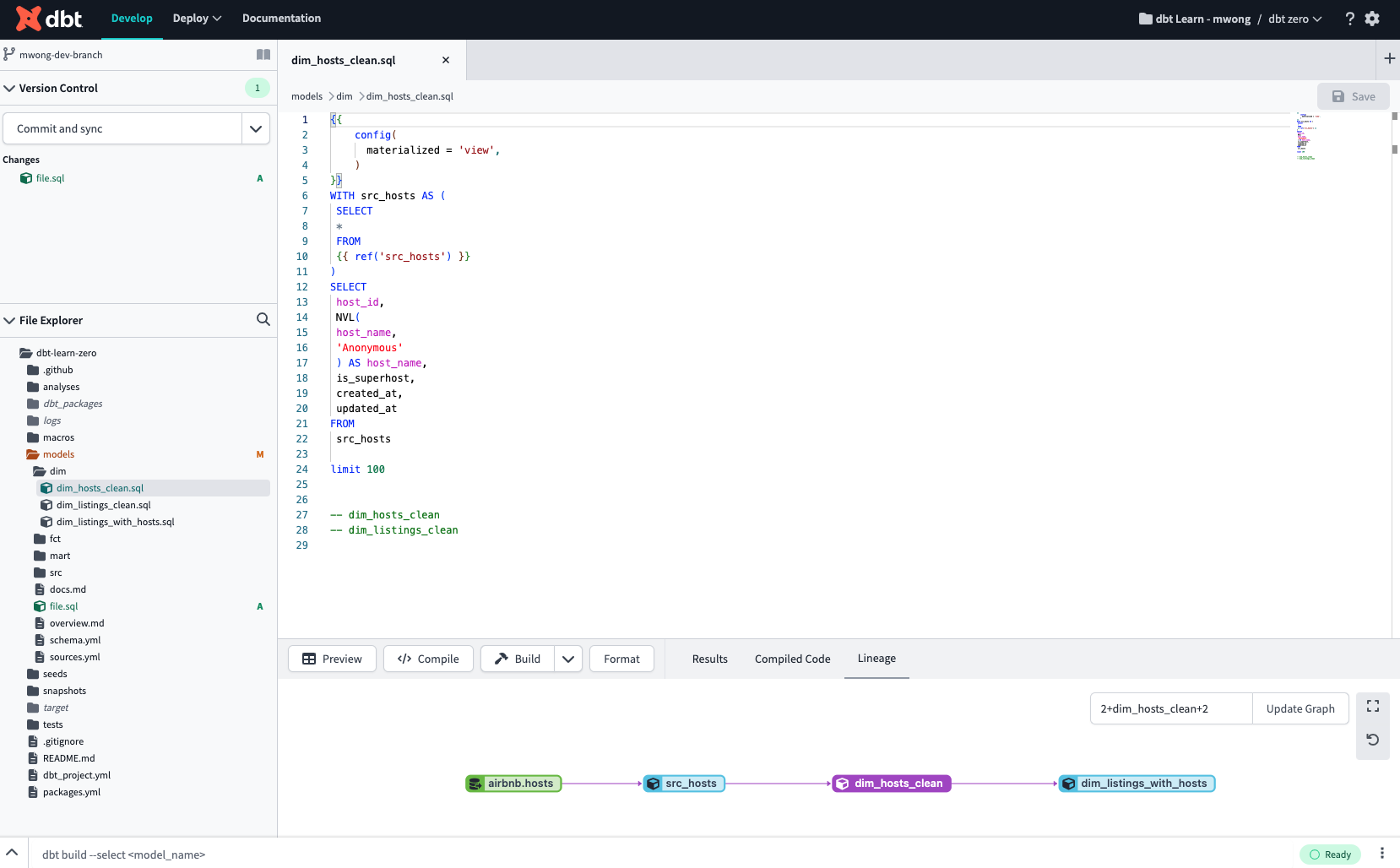 The Cloud IDE layout includes version control on the upper left, files/folders on the left, editor on the right an command/console at the bottom